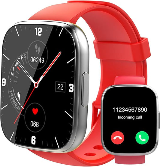 Smart Watches for Men Women, 1.95" HD Touchscreen Fitness Tracker with Bluetooth Calls, IP68 Waterproof, 120+ Sport Modes, 7-Day Battery, 24/7 Heart Rate & Sleep Monitor for Android iOS (Red)
