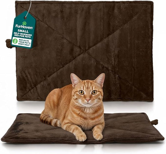 FurHaven ThermaNAP Self Warming Cat Mat/Dog Bed for Crates with Self-Warming Technology for Cozy Rest, Fully Machine Washable, Small, Plush Faux Fur, Espresso