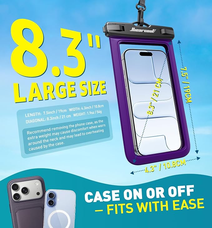 Hiearcool Waterproof Phone Pouch, IPX8 Waterproof Phone Case for iPhone 17 Pro Max, Cell Phone Dry Bag Plus Waterproof Fanny Pack Dry Bag with Privacy Front and Clear Back for Beach Cruise