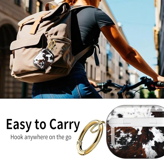 Cute Hard Case Compatible with AirPods Pro 3rd Generation Case (2025), Shockproof Protective Cover with Golden Keychain Ring Clip (Cute Cowhide Pattern)