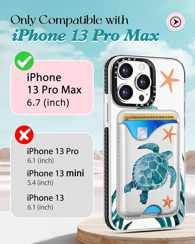Toycamp for iPhone 13 Pro Max Case - Compatible with Magsafe Credit Card Holder Wallet Magnetic Cute Women Teen Girls Kawaii Girly Unique Turtles Design Phone Cover for iPhone 13 Promax