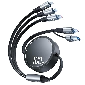 CAFELE 100W Multi Charging Cable, 6-in-1 Retractable USB C/A Cable, 5A Fast Charger Cord for Multiple Devices with Type C/L/Micro Ports for Phone 17 16 15 14 Pro Max, S24/S23, MBook, Pad (3.6ft) - Image 2