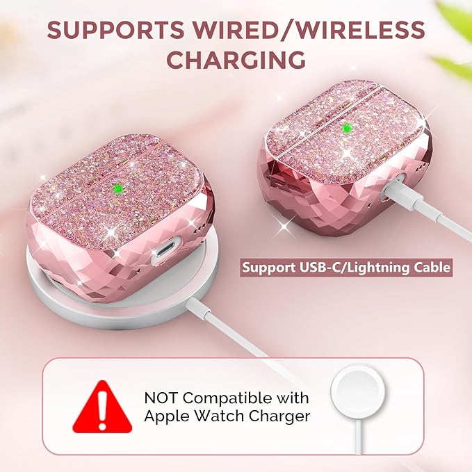 AhaStyle AirPods Pro 2 Case Cover (2024/2023/2022) for Women Girls Luxury Glossy Hard-Shell Protective Case Cover Compatible with Apple AirPods Pro 2nd Gen (USB-C/Lightning Cable) Charging Case