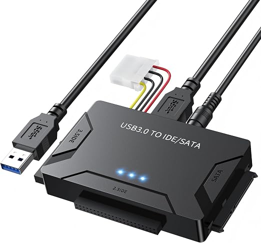 POSUGEAR USB 3.0 to IDE and SATA Adapter, Hard Drive Adapter Cable Universal for 2.5/3.5 inch HDD/SSD Hard Drive Disk, Hard Drive Reader with 12V/2A Power Adapter