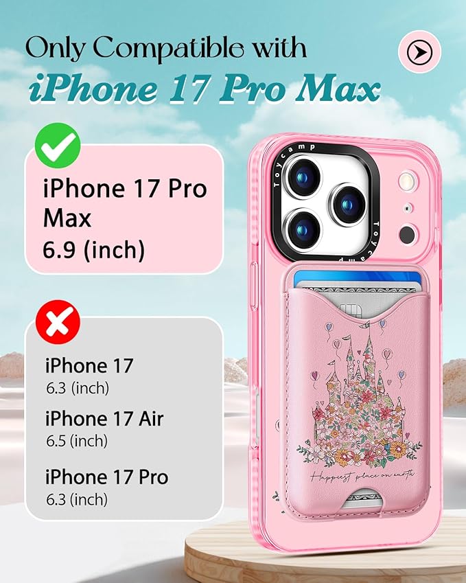 Toycamp for iPhone 17 Pro Max Case - Compatible with Magsafe Credit Card Holder Wallet Magnetic Cute Women Teen Girls Kawaii Girly Unique Castle Design Phone Cover for Apple 17 Promax