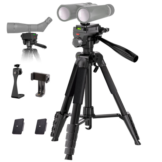 Binocular Tripod, 72” Spotting Scope Tripod Stand with Binocular Adapter and 2 QR Plates, Travel Camera Stand with Phone Holder/Carry Bag, Compatible with Binoculars/Spotting Scope/Camera/Phone