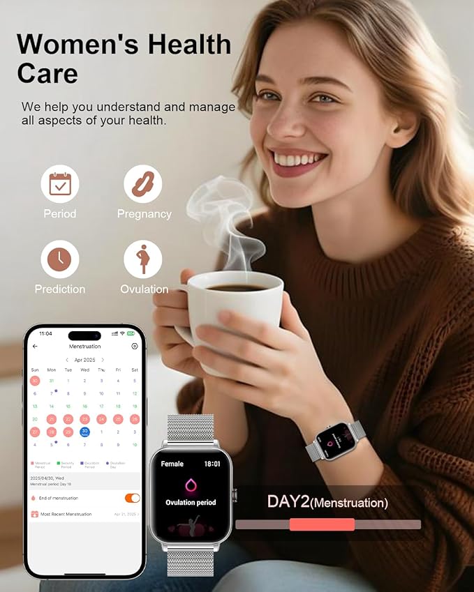 Smart Watches for Women,1.85'' HD Smartwatch with 30 Day+Battery Life Make/Answer Calls,Heart Rate/SpO2/Sleep Monitor, 120+ Sports IP68 Fitness Tracker for Android iOS(1000mAh,4 Bands,Silver)