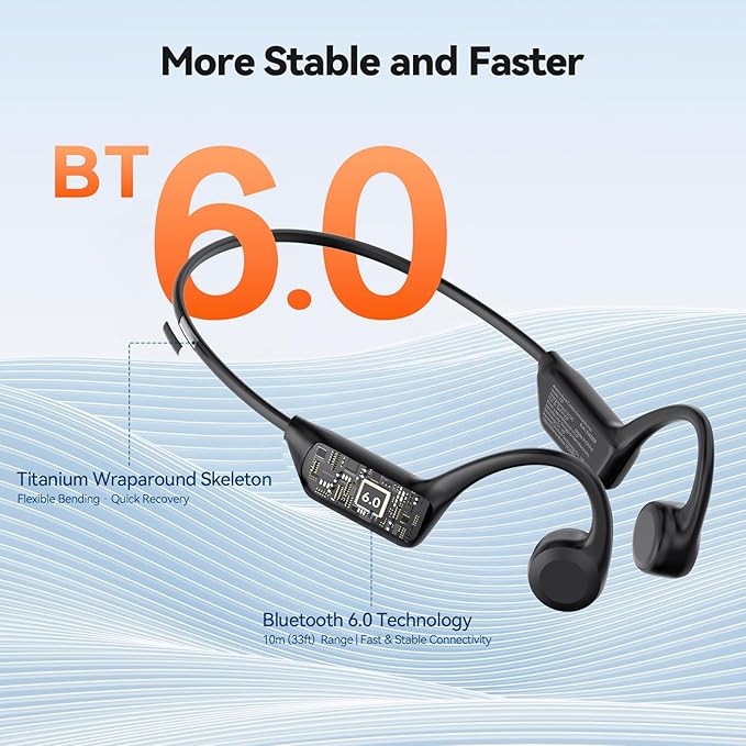 TECKNET Bone Conduction Headphones, Bluetooth V6.0 Open Ear Wireless Headphones, 10H Playtime & IPX5 Sweat Resistant, Secure Comfortable Fit Built-in Mic, Sports Earbuds for Running & Workout, Black