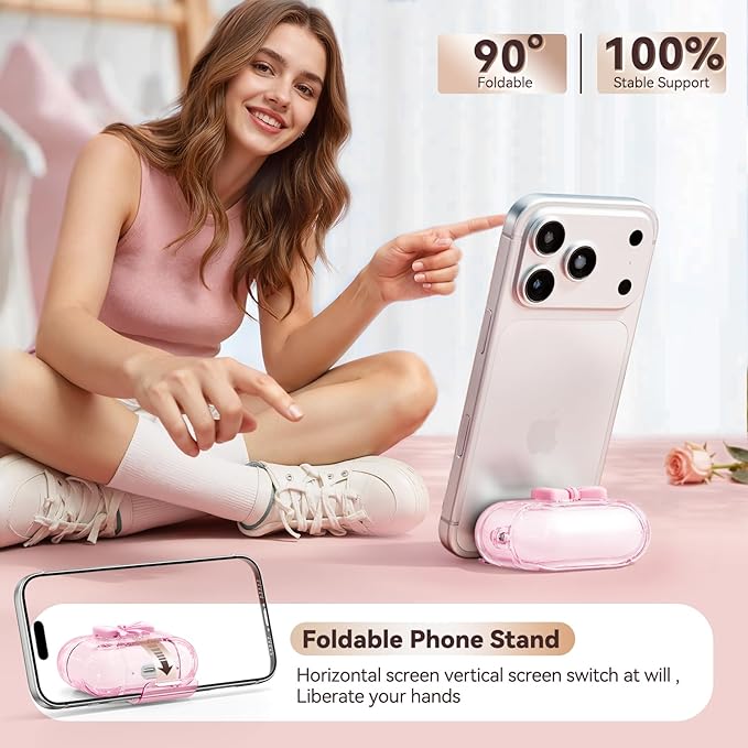 for AirPods Pro 3 Case 2025, with Safety Lock & Phone Stand for AirPods Pro 3 Generation Case Cover for Women Girly,Clear Pink Bow Butterfly iPods Pro 3 Case with Keychain, Pink