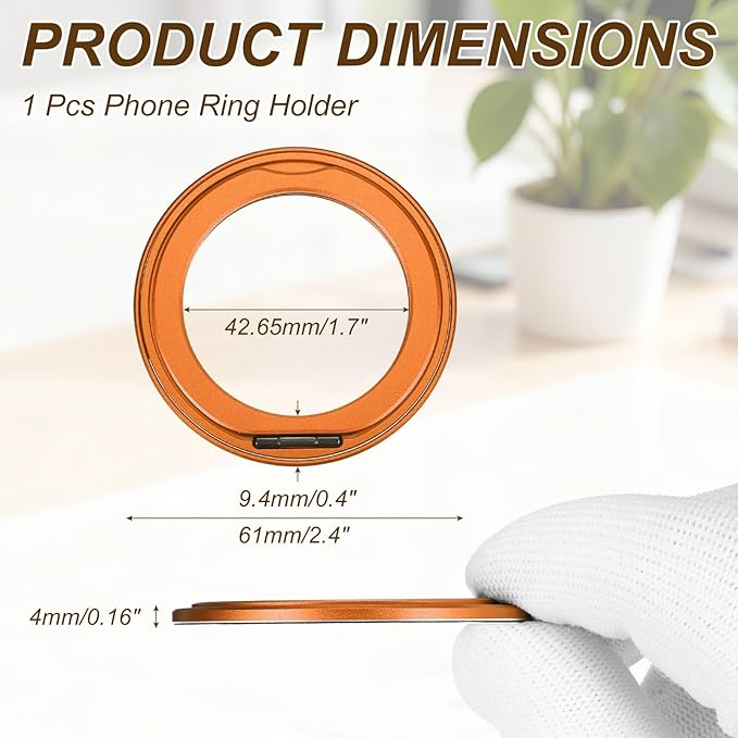 PATIKIL Phone Ring Holder, Metal 360 Rotation Magnetic Phone Grip Holder Stand with Adhesive Backing Smartphone Finger Grip Kickstand for Tablet Case Car Mount Accessory, Orange