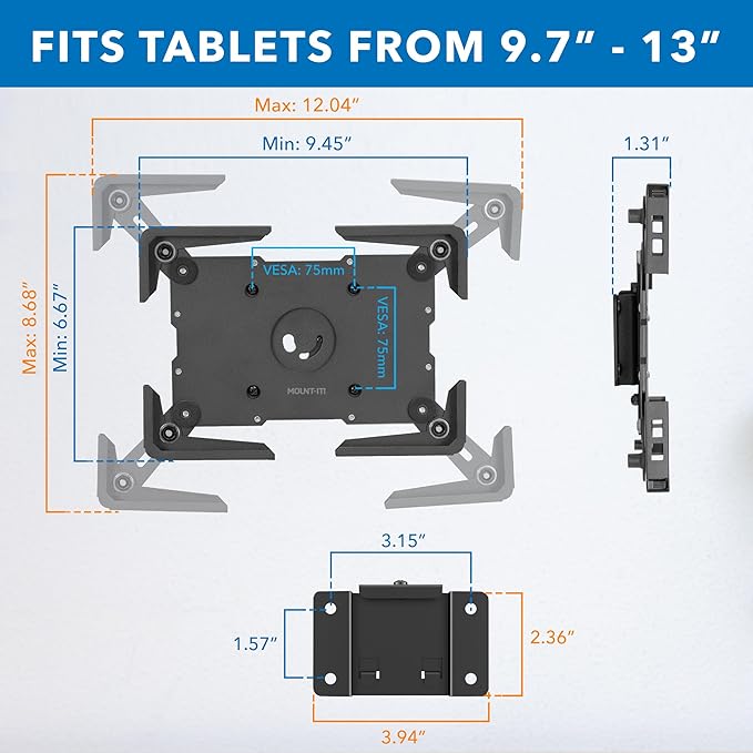 Mount-It! Universal iPad & Tablet Wall Mount Holder, Secure Steel Enclosure for 9.7–13.1 Inch Tablets, Wall or VESA 75x75 Mounting, Portrait or Landscape, Anti-Theft Tablet Mount for Office, Retail