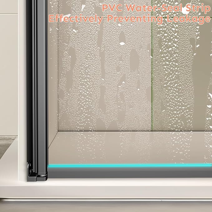 34" Wx72 H Frameless Reversible Pivot Shower Door, 1/4" Clear SGCC Tempered Glass, 304 Stainless Steel Hardware, Water Protection Seal Stripes Plus Glass-Fixing Aluminum Stripe