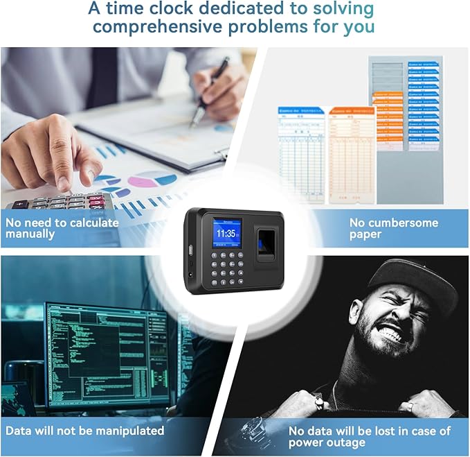 Time Clocks for Employees Small Business, 2 in 1 Time Clock (Fingerprint & Password) Employee Clock in & Out Machine Attendance Punch Clock Recorder Tracker for Small Businesses & Offices