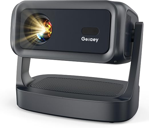 [4000 ANSI/ 330°Stand/Built in Apps] 4K-Projector with WiFi and Bluetooth 5.4, Goiaey GO2 Mini Outdoor Projector with Auto Focus, DoIby, Zoom, Portable Projector for Bedroom/Home/Ceiling