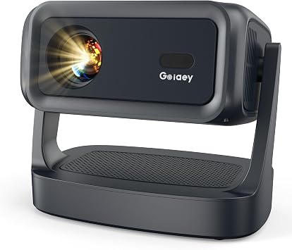 [4000 ANSI/ 330°Stand/Built in Apps] 4K-Projector with WiFi and Bluetooth 5.4, Goiaey GO2 Mini Outdoor Projector with Auto Focus, DoIby, Zoom, Portable Projector for Bedroom/Home/Ceiling