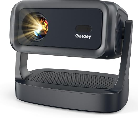 [4000 ANSI/ 330°Stand/Built in Apps] 4K-Projector with WiFi and Bluetooth 5.4, Goiaey GO2 Mini Outdoor Projector with Auto Focus, DoIby, Zoom, Portable Projector for Bedroom/Home/Ceiling