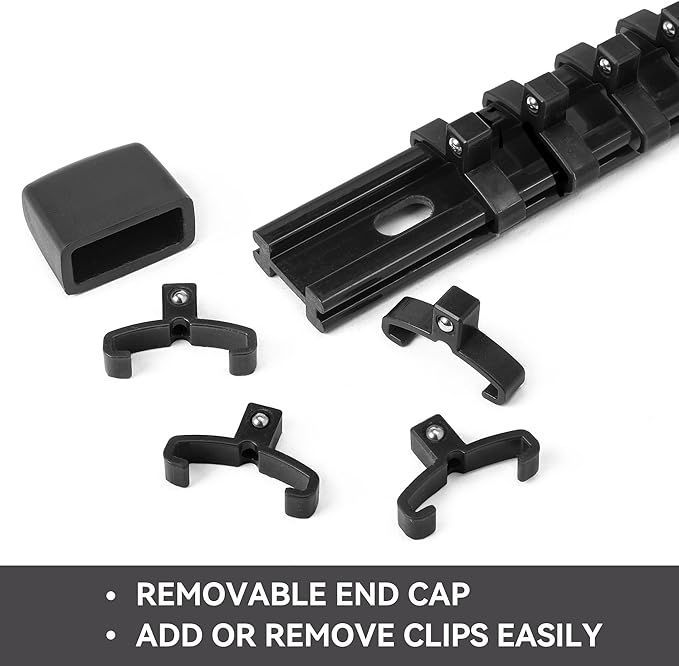 ALOANES 3PC ABS Socket Organizer, Socket Rails Fit 3/8 inch Drive, Heavy Duty Socket Holders Hold up to 45 Sockets, With Black Rails and Clips