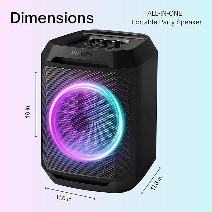 Philips Bluetooth Party Speaker, Dynamic Bass Boost, Bluetooth and Aux-in, Microphone Input, Wireless Pairing for Stereo Sound, Up to 7 Hours Battery, Built-in Carry Handle (Party Speaker 2208-4)