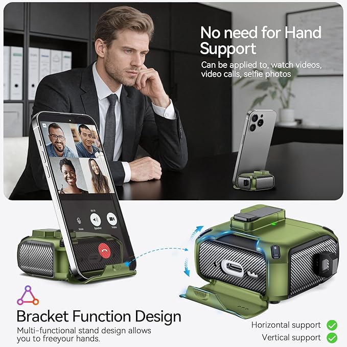 for AirPods 4 Case (2024) with Phone Stand,（with Automatic Snap Switch） Carbon Fiber Design Protection Cover with Cleaning Pen,Dark Green