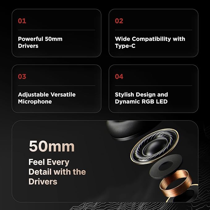 Rampage RM-K90 Wired Gaming Headset with Microphone – RGB Headphones with Mic, 50mm Drivers, Noise-Canceling for PC, PS4, PS5 & Laptop Gaming