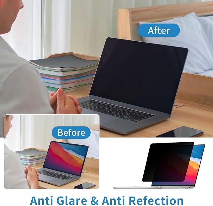 Flip 360° Privacy Screen Filter for MacBook Pro 13-inch (2016-2024, M1, M2，M3) and MacBook Air 13 (2016-2023, M1), Detachable Laptop Privacy Filter with Camera Cover Slide, Anti-Glare Blue