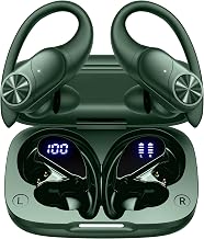 PocBuds Bluetooth Headphones Wireless Earbuds 80hrs Playtime Wireless Charging Case Digital Display Sports Ear Buds with Earhook Deep Bass IPX7 Waterproof Over-Ear Earphones for TV Phone Laptop Olive - Image 1
