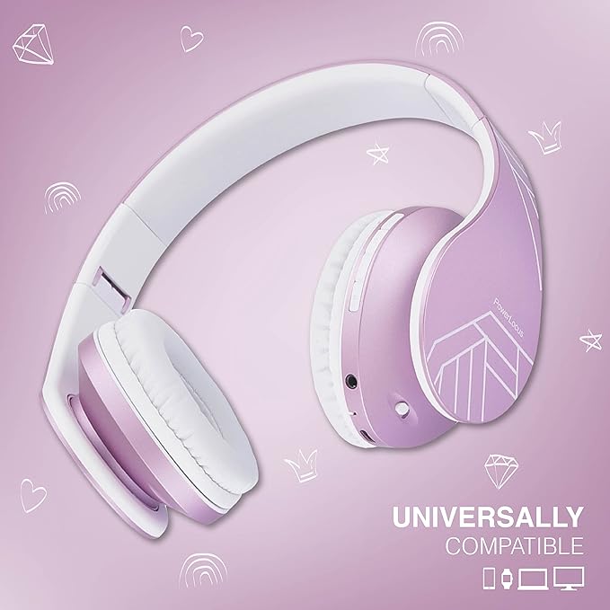 PowerLocus Kids Headphones Over-Ear, Bluetooth Wireless Headphones for Kids,with Microphone, Safe 85DB Volume Limited, Foldable with Carry Case, Audio Cable, Micro SD mode for Online Classes,PC,Phones