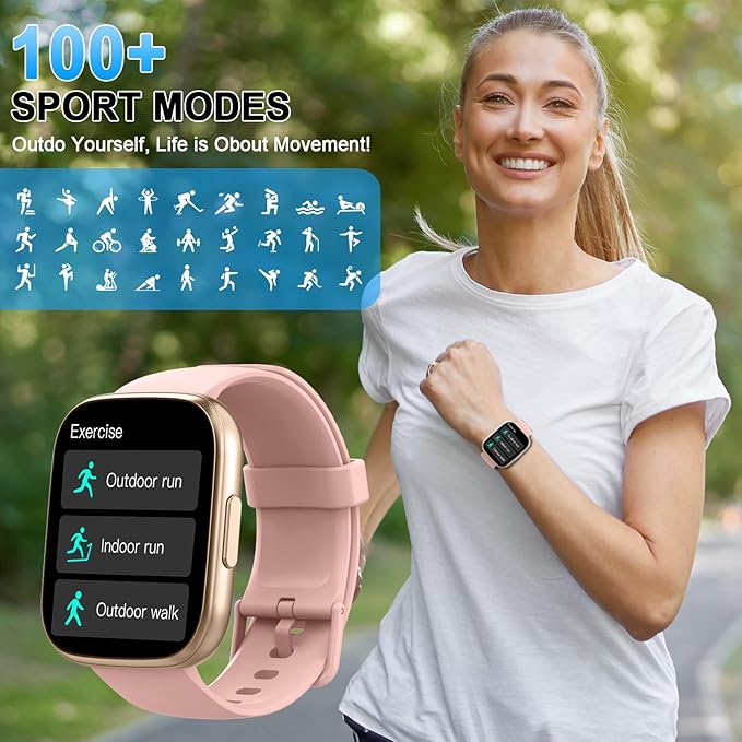 Smart Watch, 1.95" Smartwatch for Men Women(Answer/Make Call), Fitness Watch with 110+ Sports Modes/Heart Rate/Pedometer/Sleep Monitor, IP68 Waterproof Fitness Activity Tracker for Android iOS, Pink