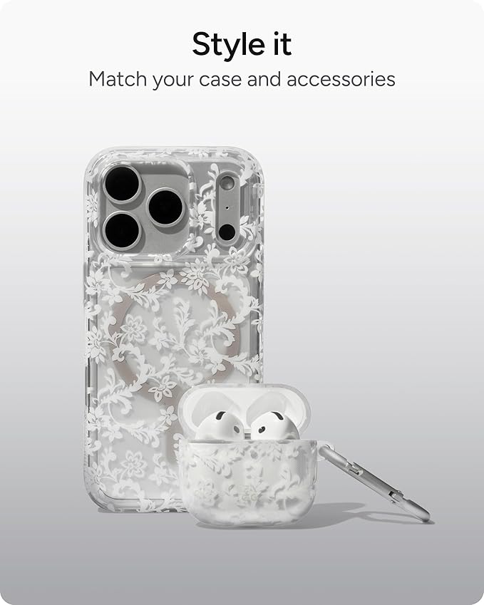 ZAGG Case with Carabiner for AirPods 4 – Wireless Charging Compatible Protective Cover – 360° Drop, Dust & Scratch Protection, Durable Silicone Design, Boho Blossom