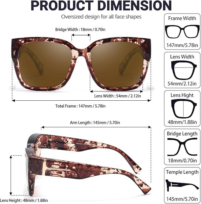 LVIOE 2 Pack Polarized Fit Over Sunglasses for Women Men Oversized Square Over Glasses Sunglasses with UV Protection LS7511
