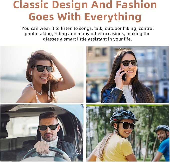 Smart Glasses for Men & Women, Bluetooth Glasses with Speakers, UV400 Polarized Lenses, Open Ear Sound, Music/Call, Touch Voice Assistant, Smart Bluetooth Sunglasses for Driving Traveling