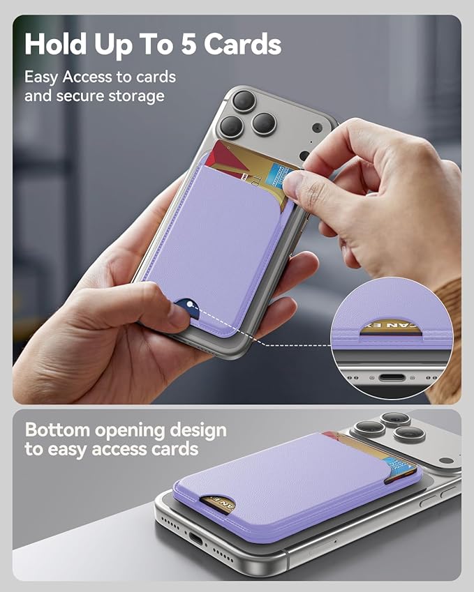 for MagSafe Wallet, 5 Cards Holder with Stand, Magnetic Phone Wallet Stand for iPhone 17/16/15/14/13/12 Pro Max Air Plus Series, RFID Blocking Vegan Leather,Purple