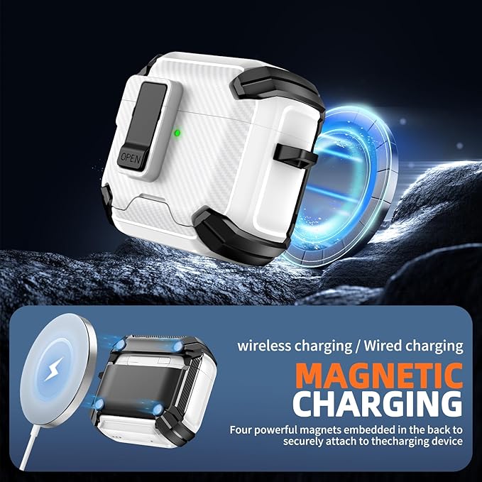 Inesore Compatible with AirPods 4th Case with Phone Stand & Cleaning Kit,Compatible with Magsafe,Magnetic Automatic Lock for Airpods 4 with Active Noise Cancellation Charging Cover (2024) (White)