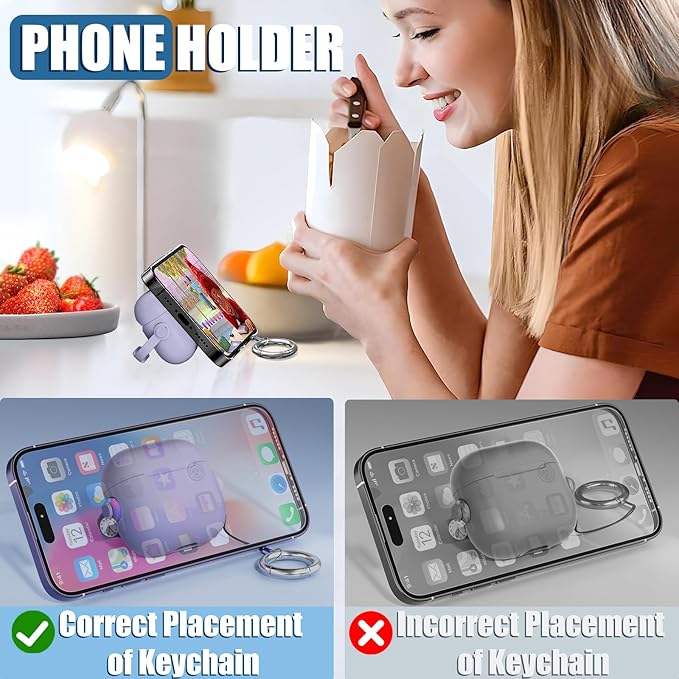 with Safety Lock for Airpods 4 Case, TPU Case for Apple Airpods 4 Case 2024 USB-C with Cleaner Kit, Drop Protection Airpods 4 Case Cover with Lock and Keychain, Fantasy Purple