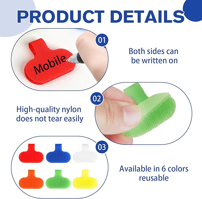 30 PCS Cord Tags, 6-Color Cable Labels (2.36 x 1.5 Inch) Cord Tags Labeling for Electronics Cords, Chargers, Network-Cables & Ethernet-Cables – Cable Management and Identification
