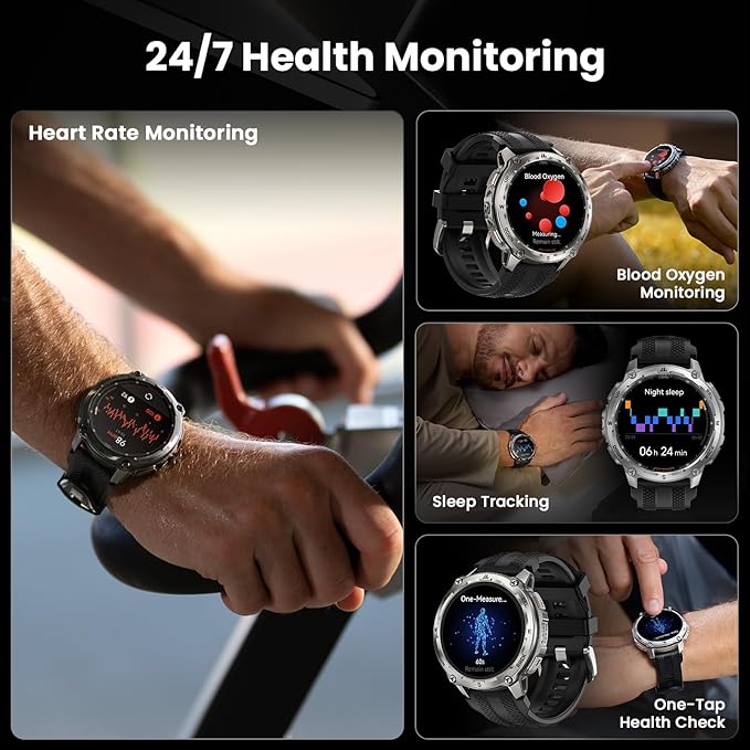 KOSPET Tank T4 GPS Smart Watch, Full Stainless Steel Body, Global Offline Maps & 6 Satellite Positioning, 100M Waterproof 45m Freediving, 1.43" AMOLED Display Outdoor Rugged Smartwatch for Men