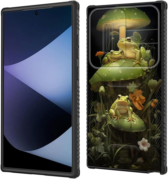 for Galaxy S25 Ultra Case Built in Slide Camera Lens Cover,Heavy Duty Shockproof Protection Dual Layer Case for Samsung Galaxy S25 Ultra 6.9" 2025,Cute Frog Mushroom