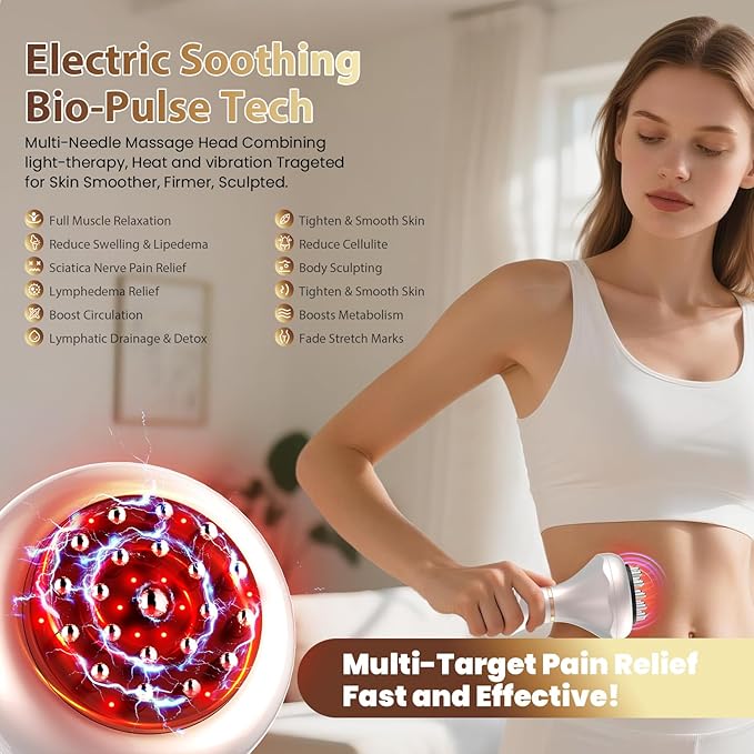 Lymphatic Drainage Massager, Anti Cellulite Massage Tool For Belly & Thigh Stretch Marks & Cellulite Reduction, Handheld Massage tools for Sciatica Nerve, shoulder, Hip, Muscle, Low Back Pain Relief