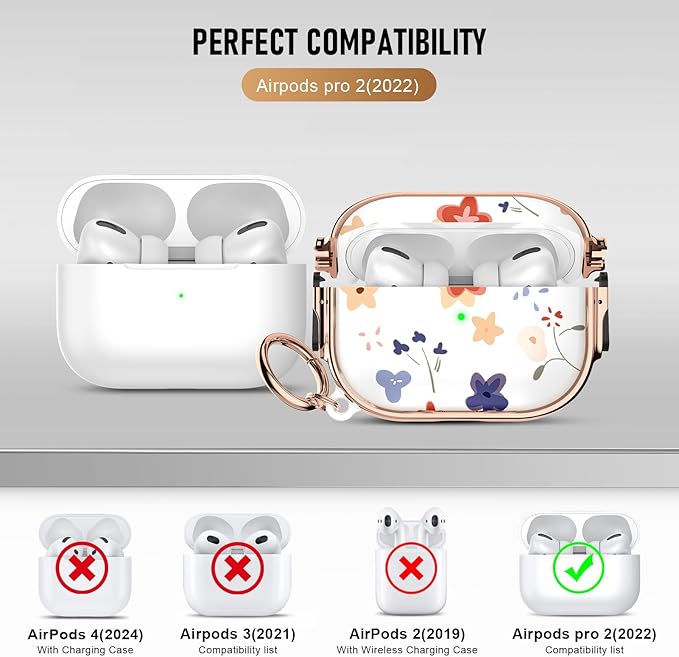 Maxjoy for Cute Airpods Pro 2 case with Safety Lock,Compatible Airpods Pro Case 2nd/1st Gen,Compatible Blue Red Clover AirPods Case Cover for Women Girly with Keychain-Transparent