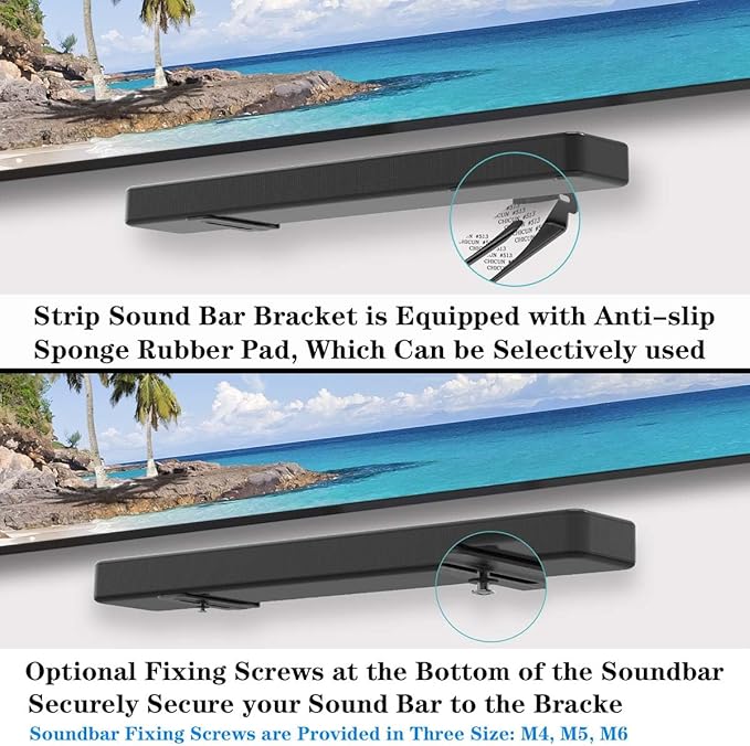 Soundbar Wall Mount Bracket Universal Soundbar Mount Shelf Depth Adjustable for Bose, Samsung, Vizio, LG, Dolby Atmos Soundbars (Black: V01)