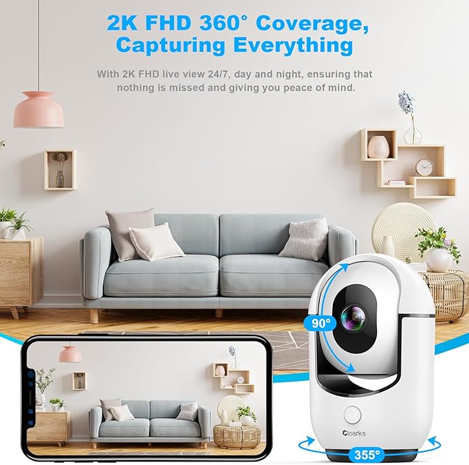 2K Pan/Tilt Security Camera, WiFi Indoor Cameras for Home Security with AI Motion Detection, Pet/Dog/Baby Camera with Phone App, 2-Way Audio, 24/7, Siren, TF/Cloud Storage, 2 Pack
