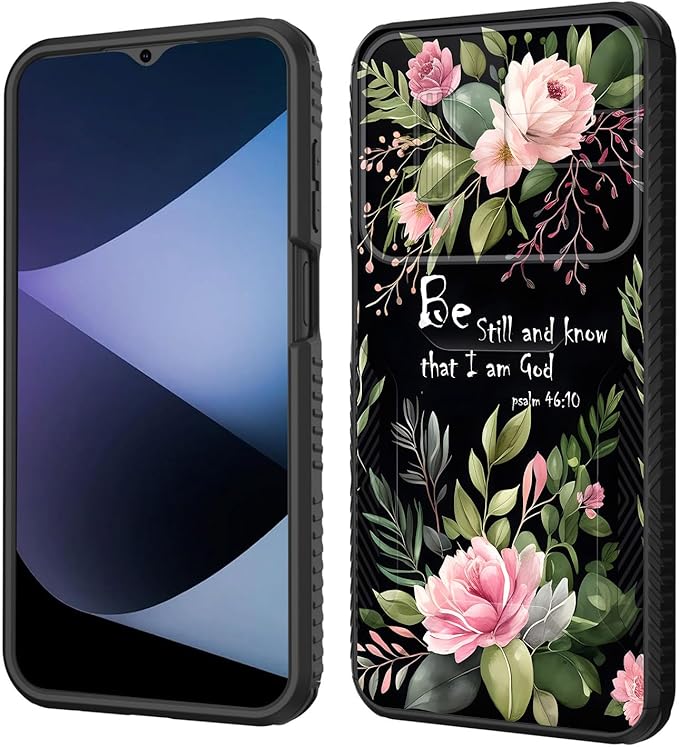 for Galaxy A26 5G Case Built in Slide Camera Lens Cover,Heavy Duty Shockproof Protection Dual Layer Case for Samsung Galaxy A26 5G 6.7" 2025,Flower Bible Verse Psalm 46:10