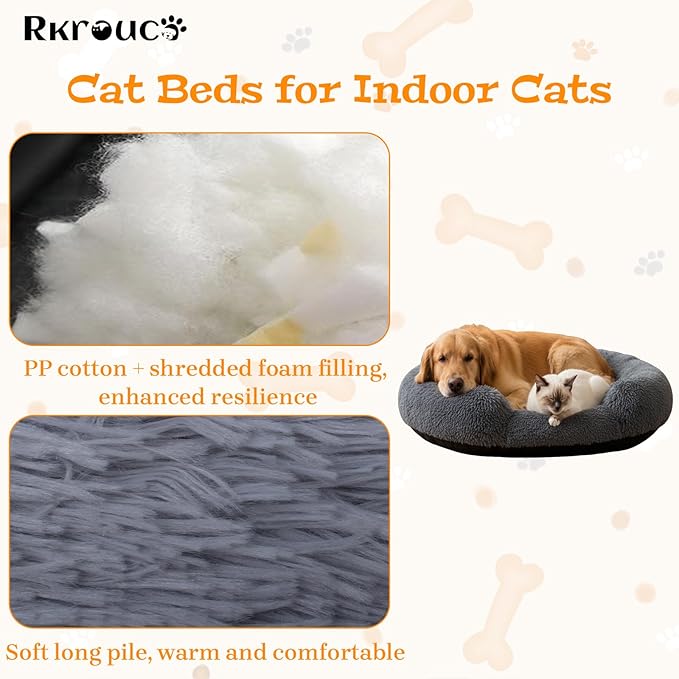 Fluffy Dog Bed Calming Donut Beds for Large Dogs Warming Round Small Medium Pet Nest Cozy Cat Mattress Indoor Washable Puppy Kennel Kittens Sleep Mat (XL, 43.3×43.3 inch, Dark Gray)