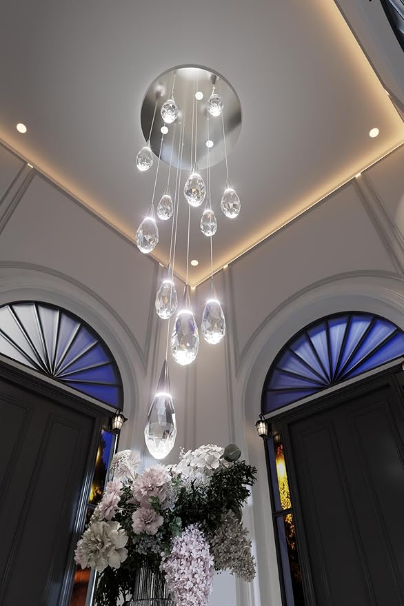 Modern Crystal Chandelier 16-Light Large Chandeliers for High Ceilings Silver Raindrop Chandeliers Crystal Chandelier for Staircase Villa Living Room Entryway