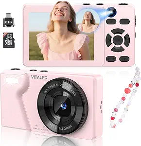 4K Digital Camera with Front Rear Lens, Autofocus and 32G Card, Metal Shell