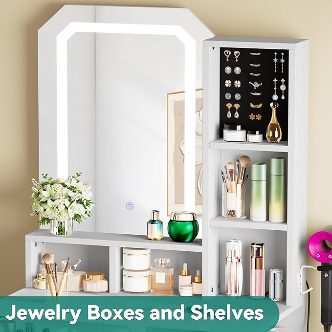 YITAHOME Vanity Table with Lighted Mirror, Jewelry Organizer and Ample Storage