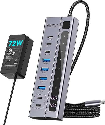 Minisopuru 9-in-1 Powered USB C Hub 10Gbps, MAX 45W Charging, 72W Adapter - Image 4