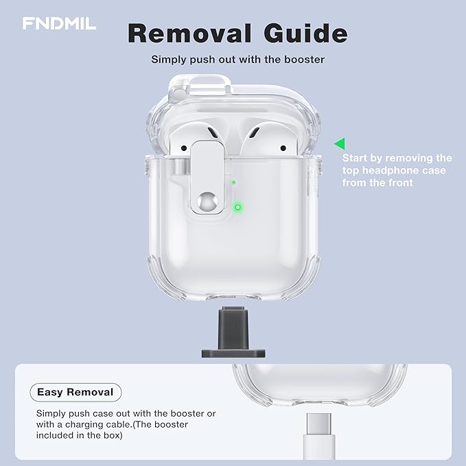 Case for AirPods 1/2 Case Cover with [Lock Safety & Pop Up][Military Shockproof] Anti-Yellow Transparent Soft TPU Wireless Charging for AirPods 1st/2nd Generation Case with Keychain,Clear