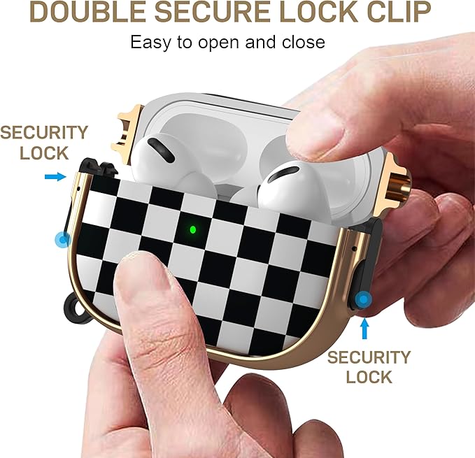 Maxjoy for AirPods Pro 2nd/1st Generation Case with Lock, Cute AirPods Pro 2 Case Lock Protective Hard AirPod Pro Cover for Women Men with Keychain Clip for Airpod Pro (2023/2022/2019)