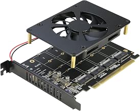 Quad NVMe PCIe Adapter, RIITOP 4 Ports M.2 NVMe SSD to PCI-e 4.0/3.0 x16 Card with Fan Support 2280/2260/2242/2230 NVMe SSD (PCI-e Bifurcation Required)